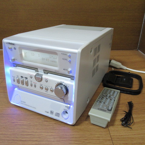 ◇Victor UX-W50 CD・ダブルMD・カセット・ミニコンポ（白）リモコン
