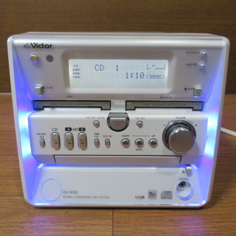 ◇Victor UX-W50 CD・ダブルMD・カセット・ミニコンポ（白）リモコン