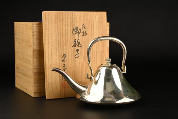 共箱 純銀槌目 時寶堂造 純銀銚子 ORIGEN 江戸中期頃 【古