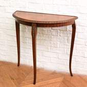 IZ20857I○西洋クラシック 年代物 コンソールテーブル 本革張り マホガニー材 飾り台 花台 彫刻 サイドテーブル 壁付け 半円 ヨーロピアン