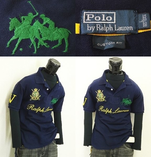 ☆ラルフローレンビックポニー鹿の子ポロシャツLネイビー☆ 大きい
