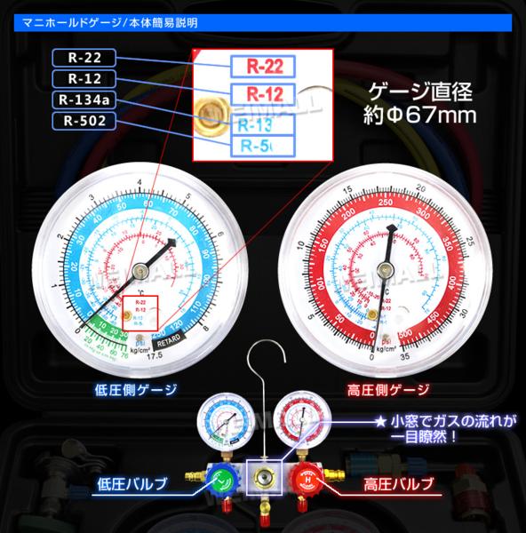 エアコンガスチャージ マニホールドゲージ 真空ポンプ 2点セット R134a
