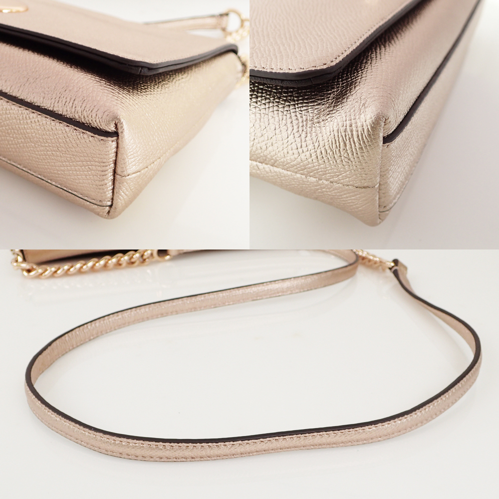 COACH コーチ ターンロック チェーンバッグ メタリックゴールド 新品 極美品】コーチ ショルダーバッグ チェーン メタリック レザー ターン