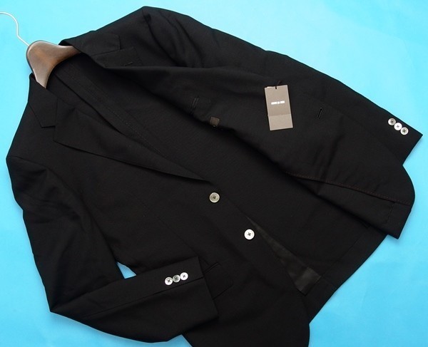 新品4.9万★コムサメン 春夏 モヘヤ混ウール シャンブレー 天然貝釦 ジャケット/ブレザーXS★黒