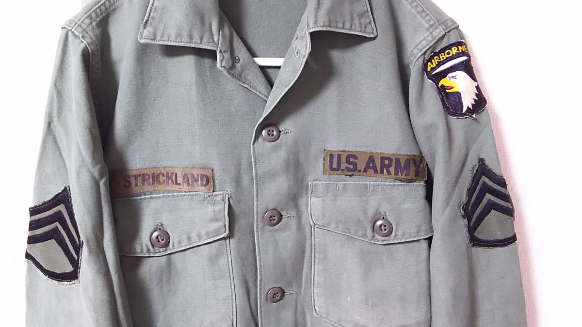101st AIRBORNE パッチ付きユーティリティシャツ 4th ベトナム戦争 60s 