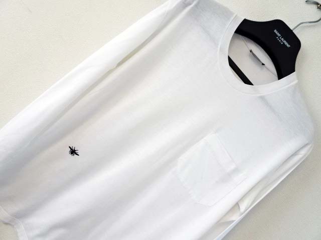 ★新品未使用！ディオールオム定番bee蜂刺繍入り長袖カットソーTシャツ白S★XS★ポケット付エディスリマンDior Hommeクリスヴァンアッシュ
