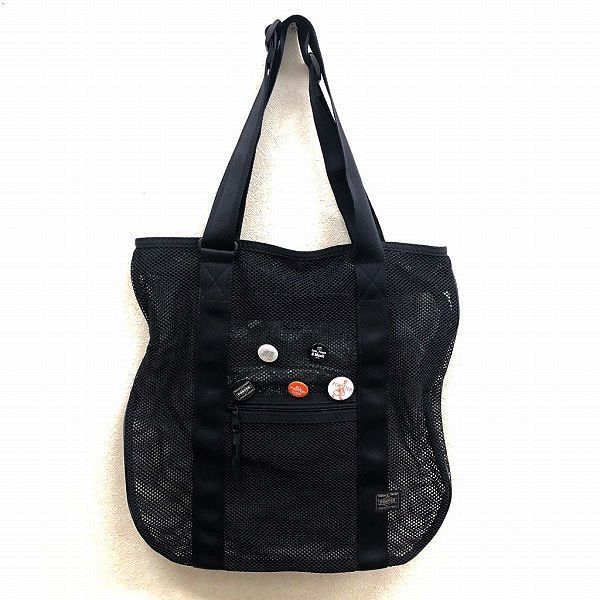 ポーター　メッシュ　トートバッグ　缶バッチ付き　ブラック　吉田カバン【未使用】