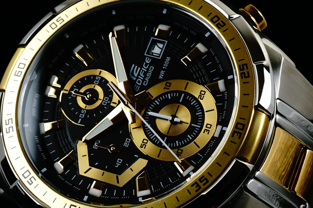 CASIO EDIFICE クロノグラフ 細けれ 時計 ブラック/ゴールド