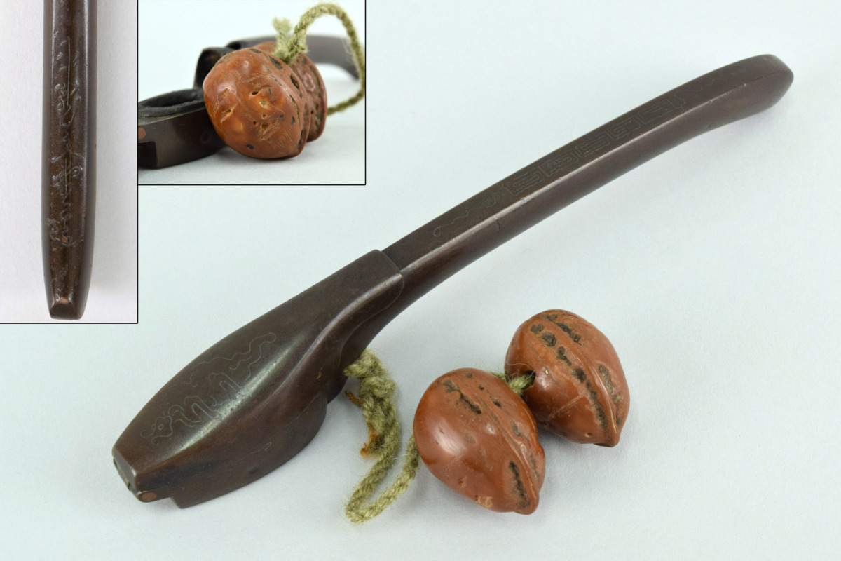 江戸時代 胡桃根付 さらさ 提物 猪牙根付 36 g 東S8-0616ア㊲
