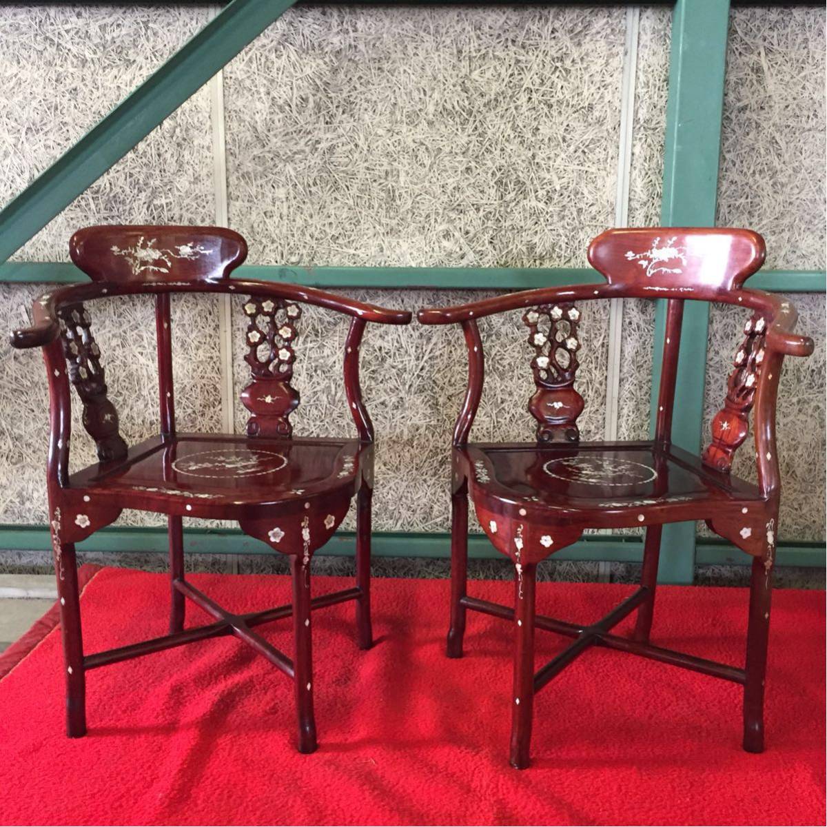 蔵出し品 唐木の椅子と机のセット 中国宮廷 紫檀 花梨 箪笥 骨董品 古