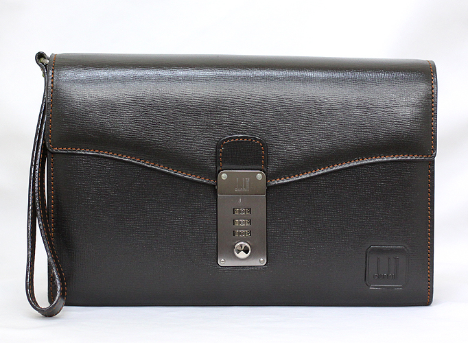 dunhill/ダンヒル レザー セカンドバッグ ダイヤルロック式 黒 ダーク