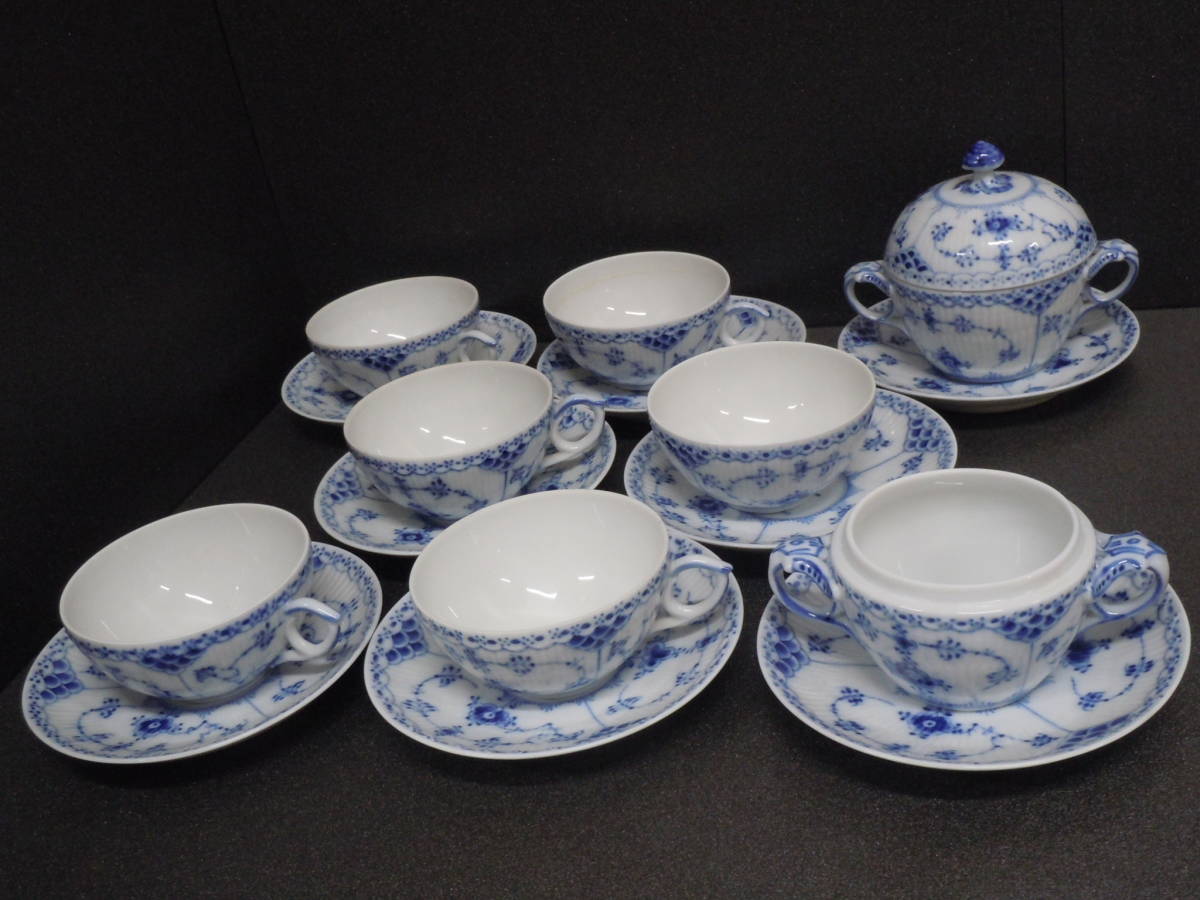 札幌発 Royal Copenhagen ロイヤルコペンハーゲン カップ＆ソーサー６脚セット シュガーケース 付 陶磁器 中古 K168