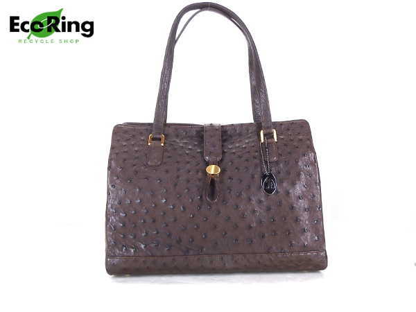 1円 美品 JRA オーストリッチ ショルダーバッグ ブラウン EF253 JRA