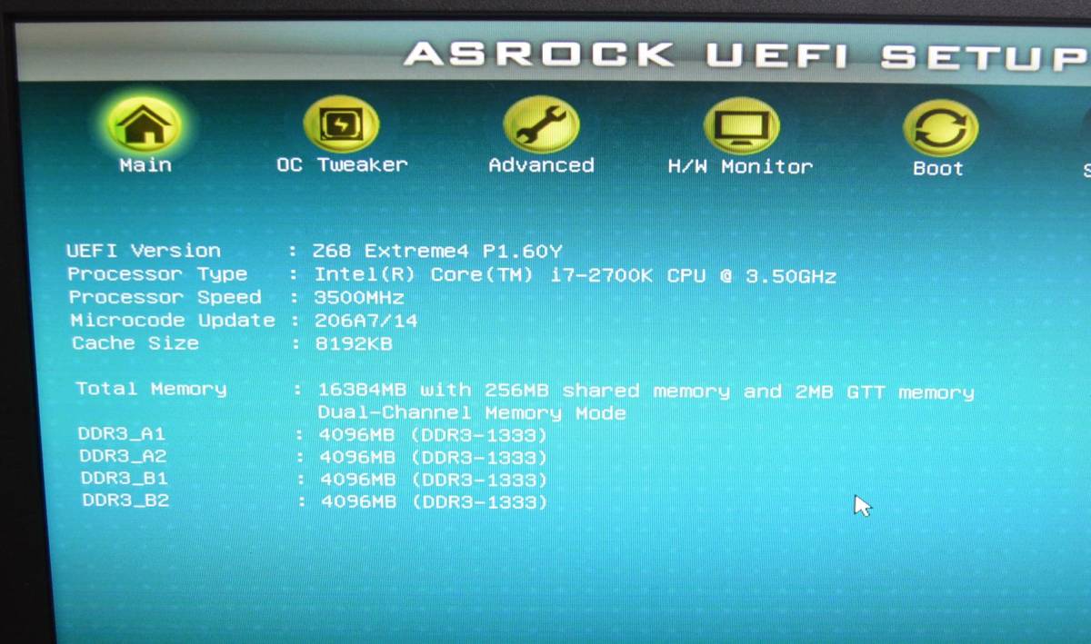 Core i7 Intel Z68 Pro3 I7 2700K Prime ASRock 3.50GHz 0 i7-2700K 1 