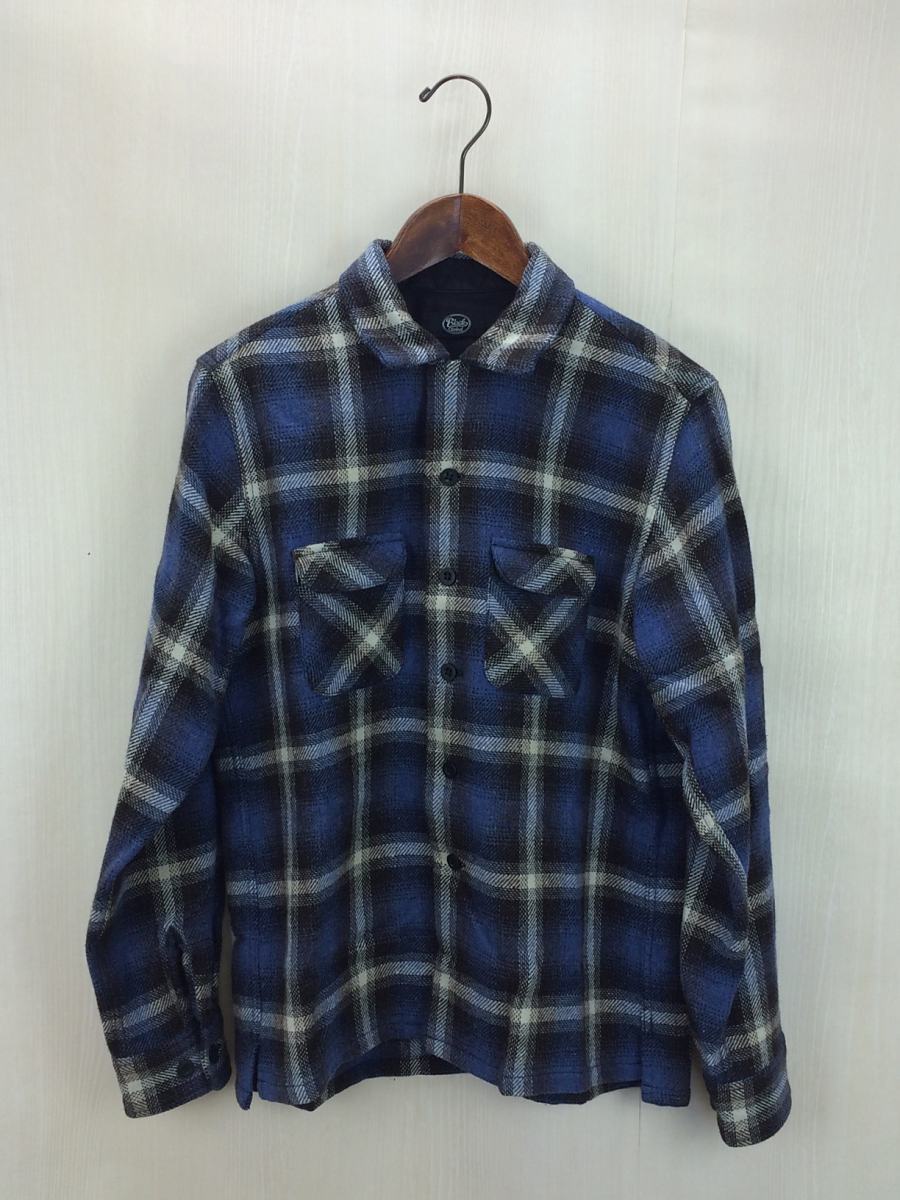 RUDE GALLERY BLACK REBEL◆長袖シャツ/M/ウール/NVY/チェック/オープンカラー/ルード/ブルー/青/メンズ/ネイビー