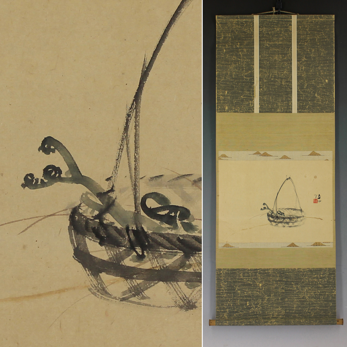 深田直城 掛け軸 雙幅 真作/深田直城/白鷺図/絹表装/布袋屋掛軸HG-95