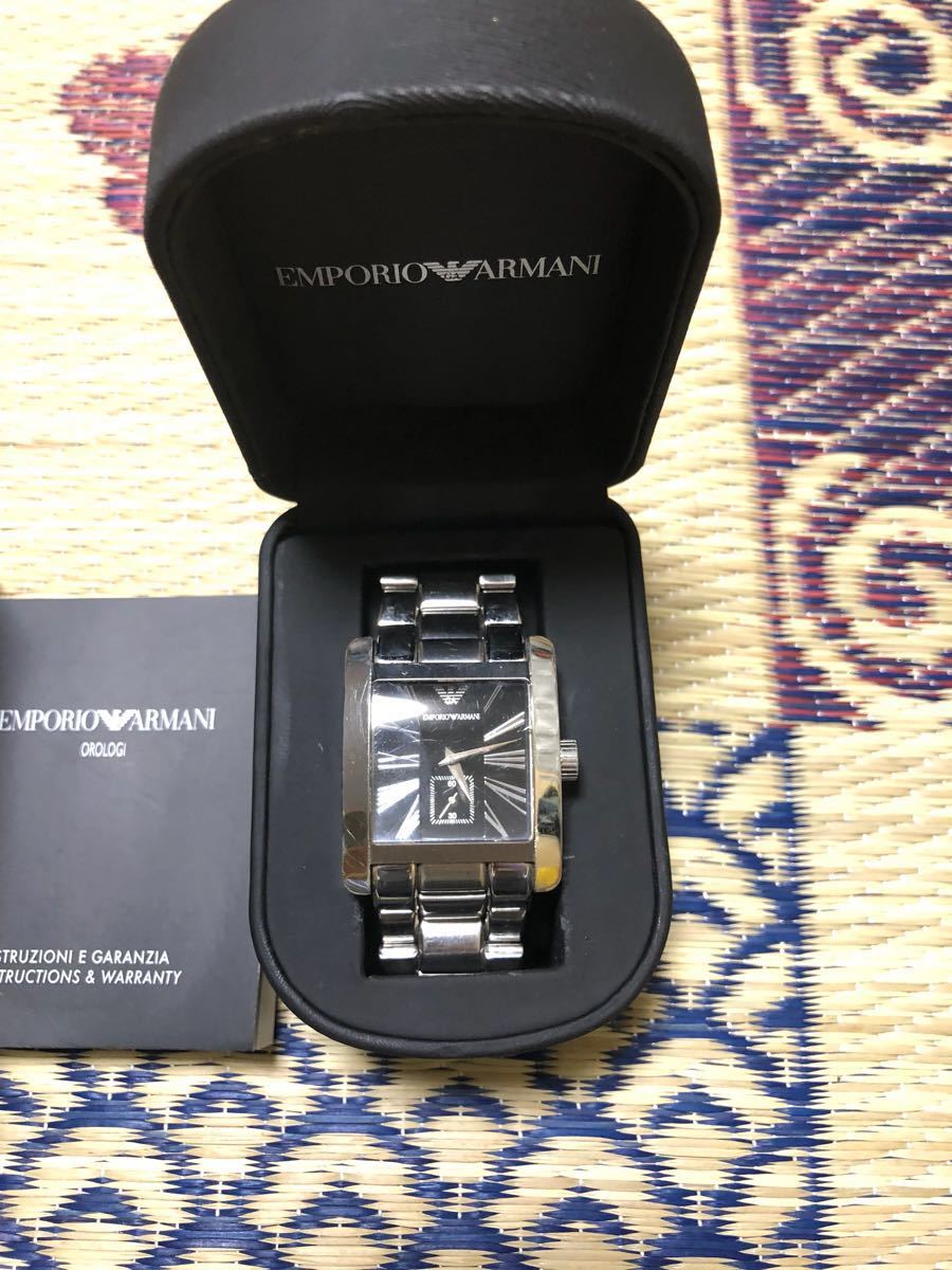 稼働品】EMPORIO ARMANI 腕時計 クラシック スクエア クォーツ 