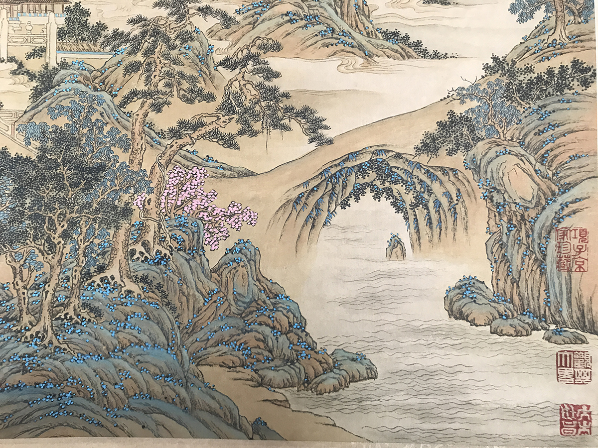 春望山水図 掛軸 やわ 中古
