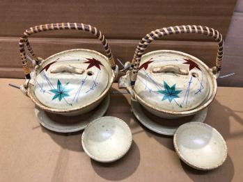 ◆新品◆有田焼/松茸土瓶蒸器/もみじ楓/2点セット◆土瓶蒸し/盃/受皿◆未使用/在庫品/値下げ◆