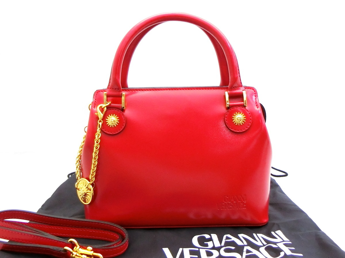 ◇N14633 VERSACE ヴェルサーチ サンバースト レザー 2WAY ハンド 