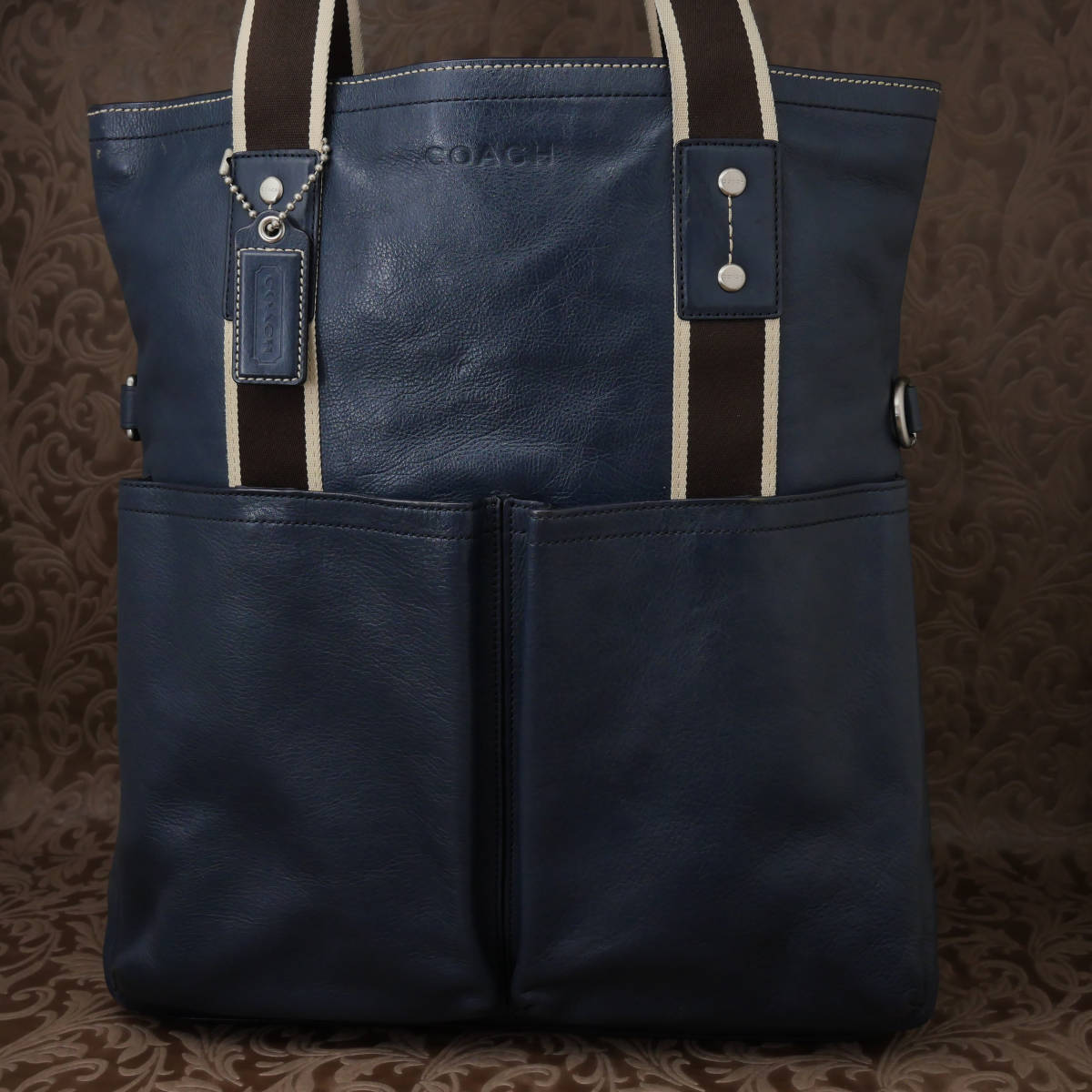美品 コーチ COACH トートバッグ ビジネスバッグ ディープブルー 