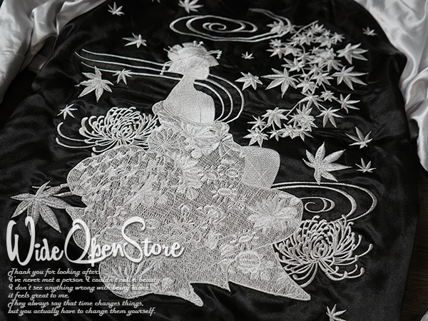 【新品】スカジャン スーベニアジャケット ■ Lサイズ / ブラック黒 花魁 ■ 和柄 刺繍 サテン SKAb870