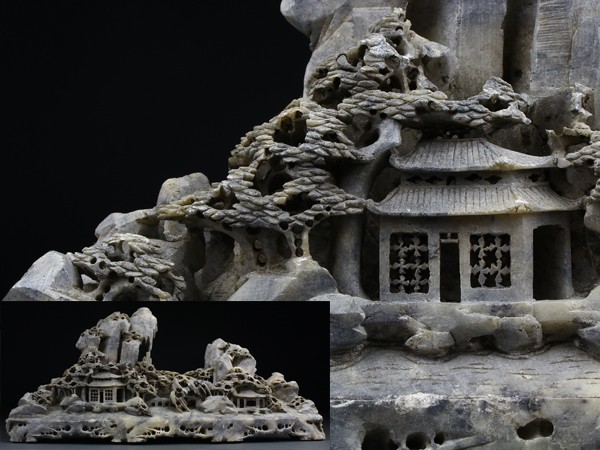 品質保証，爆買い】 【宇】中国古玩 細密山水彫 寿山石置物 JB167