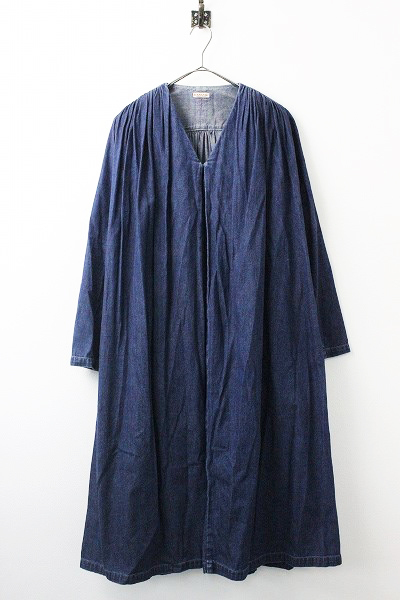 KAPITAL キャピタル シャツ デニム オスカー ギャザー ドレス ワンピース 1/ブルー ロング丈 無地【2400010901843】