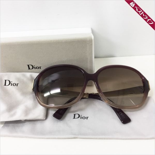 1円 本物 美品 ディオール サングラス DiorSoieK 59ロ14 茶系 箱付き クロス付き 巾着袋付き【026】