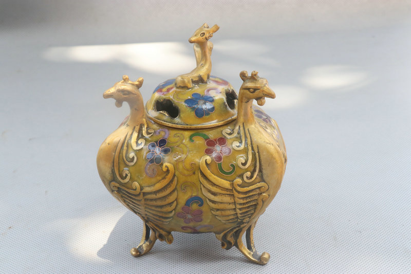 銅胎景泰藍 琺瑯彩 香炉 蔵友館蔵品・銅製・塗金・景泰藍・琺瑯彩・福