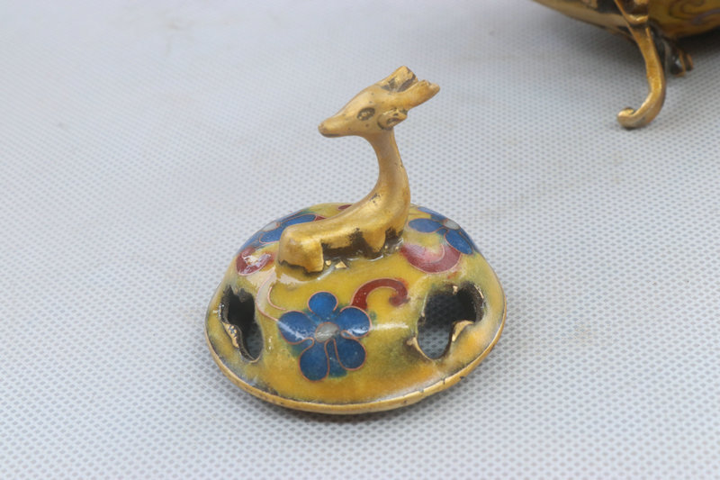 銅胎景泰藍 琺瑯彩 香炉 蔵友館蔵品・銅製・塗金・景泰藍・琺瑯彩・福