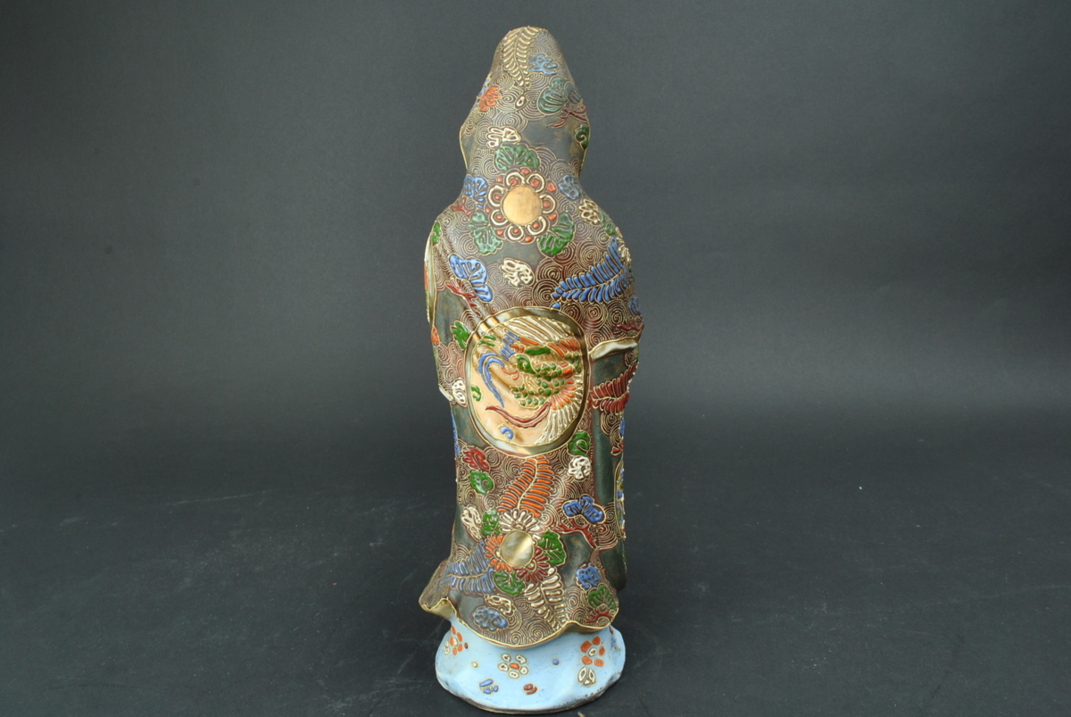 旧家所蔵品！九谷焼 観音菩薩像 置物 陶器 色絵金彩 仏像 仏教