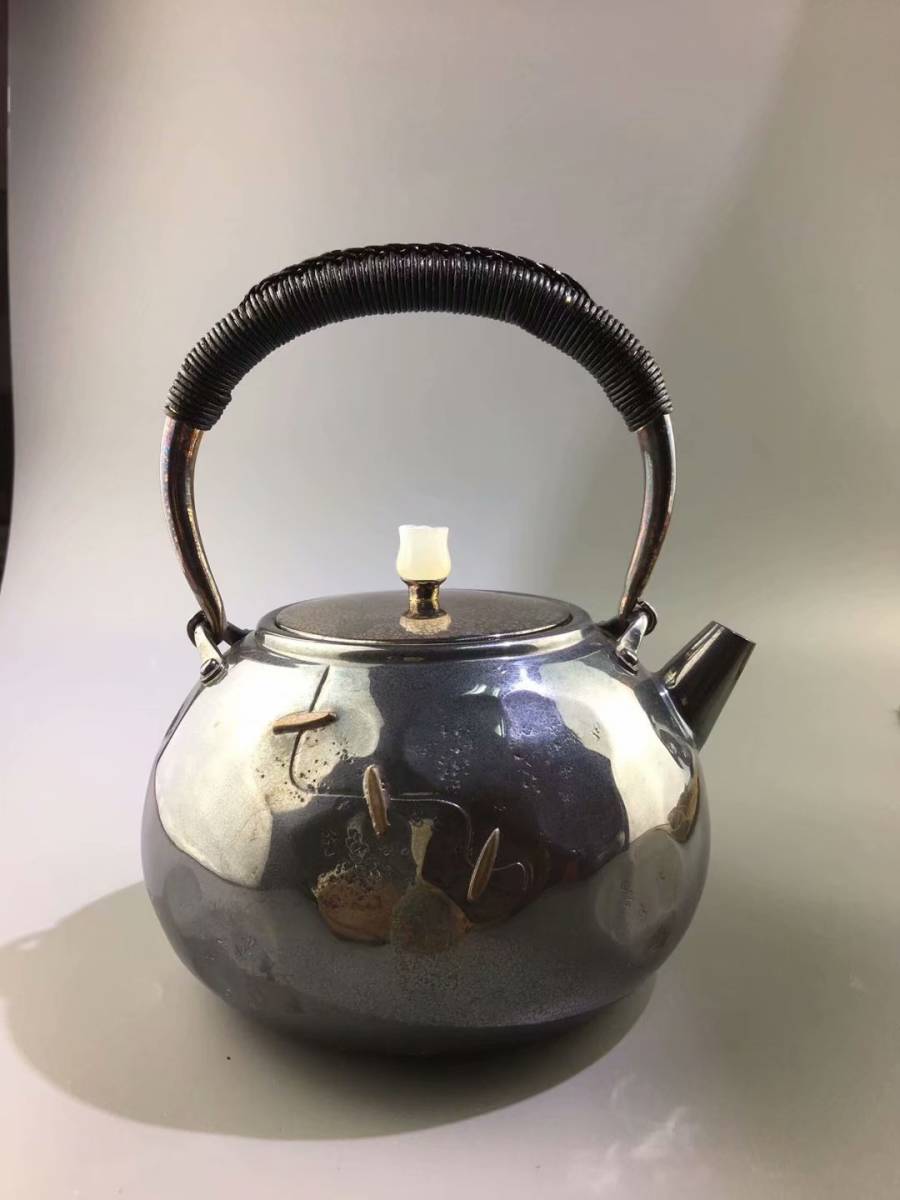 治】玉川堂造 鎚起銅製 紫金色鎚目線状紋花瓶☆共箱 花器 茶道具 一輪