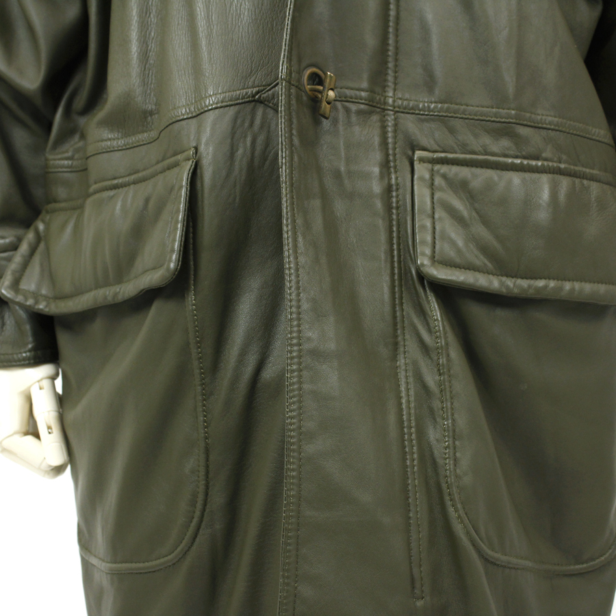 定価20万円 美品 イタリア製 高級 DANNY MERIGGI ダニー マリギ 羊革 ラムレザー ロング丈 トレンチコート カーキ 紳士 メンズ 48 L