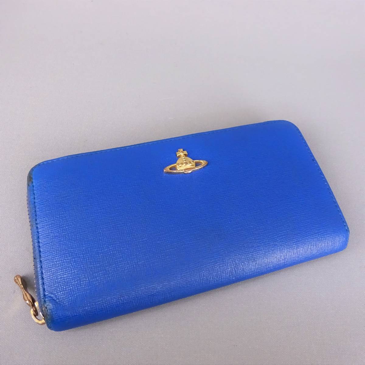 本物■ヴィヴィアンウエストウッド■ブルーレザー/ゴールド金具■L字ファスナー長財布/994301