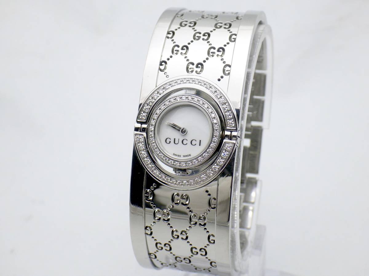 美品 【GUCCI】 グッチ 112 トワール ベゼルダイヤ バングル 腕時計 