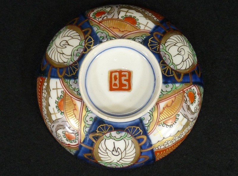 BM》明治期 伊万里錦手鶴文蓋茶碗 二十客 時代二段重箱 陶芸 工芸品