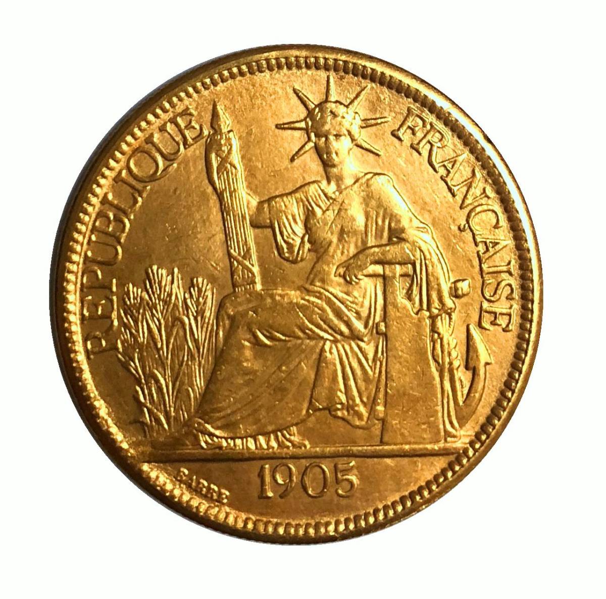稀少！フランス 1905年 自由女神 インドシナ連邦 大型 金貨 38.7mm