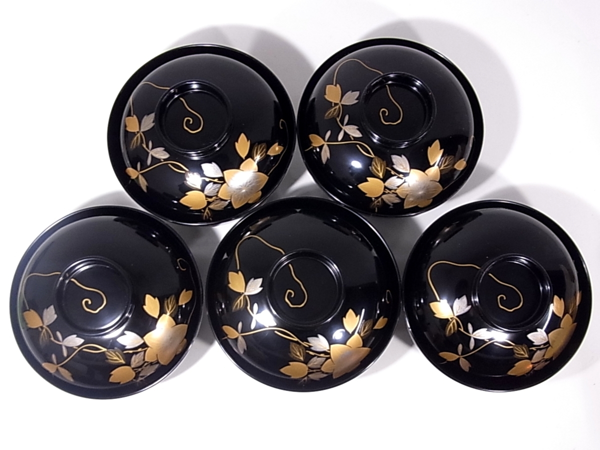 董芸】日本美術 輪島塗 角知漆器 銀鉄仙花蒔絵 吸物椀 五