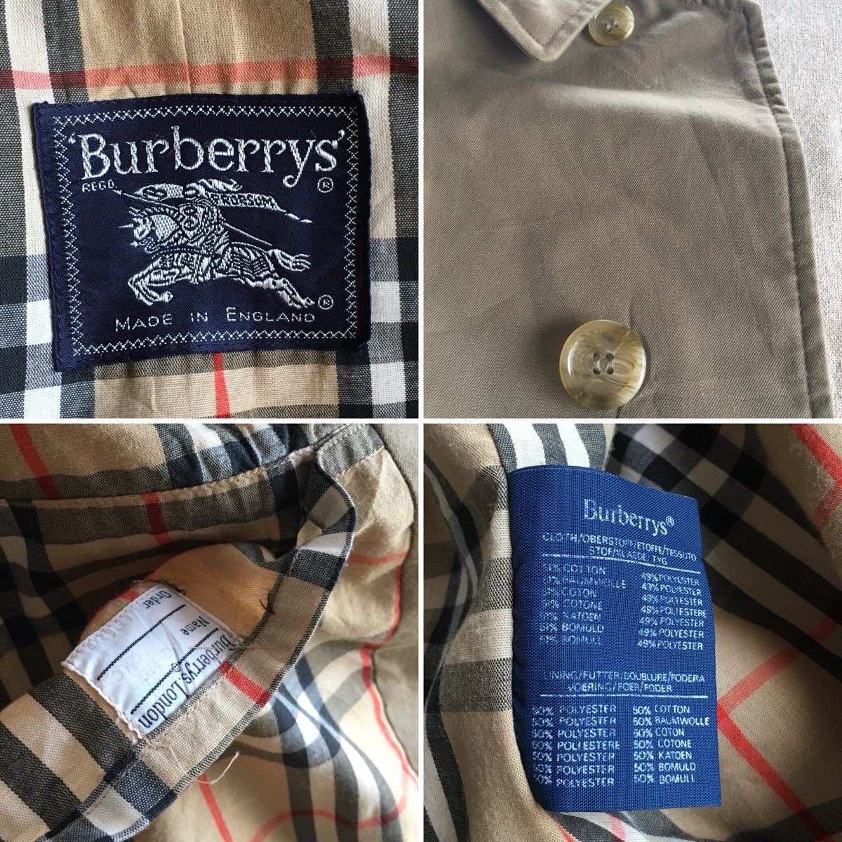 レア【一枚袖】イングランド製 90s Burberrys ステンカラーコート