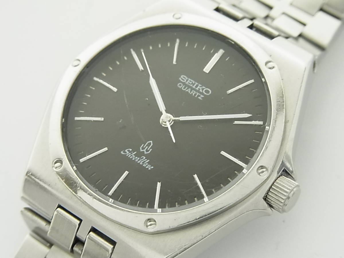1円 セイコー SEIKO メンズ シルバーウェーブ 6030-7040 クォーツ 黒文字盤 アナログ 腕時計 ウォッチ 新品電池交換済み 動作品