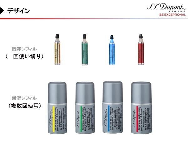 複数回注入型 新品正規品 デュポン(S.T.Dupont)ライター専用ガスボンベ(黄色 金色 ゴールド イエロー）2本セット