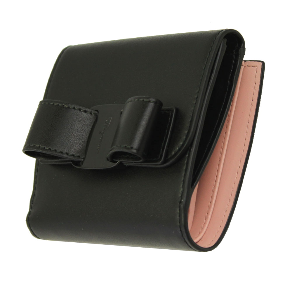 新品 フェラガモ Wホック 二つ折り財布 ヴァラ・リボン ブラック 内側