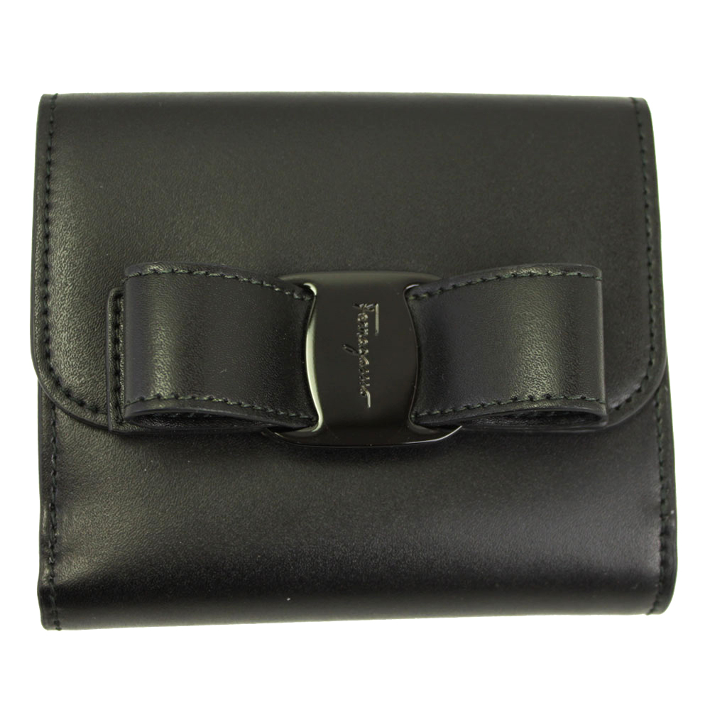 新品 フェラガモ Wホック 二つ折り財布 ヴァラ・リボン ブラック 内側