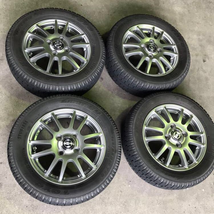 トーヨータイヤ TOYO ガリットG4スタッドレス 4本セット 収納ラック付き！155/65R13 4J-13 ４穴 PCD100 オフセット42 ハブ75