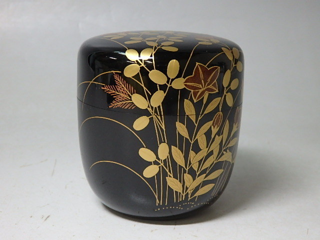 ▲中村宗尹【秋草中棗　共箱】艶やかで、繊細な蒔絵です！　直径7cm　高さ7.5cm　茶道具　茶器