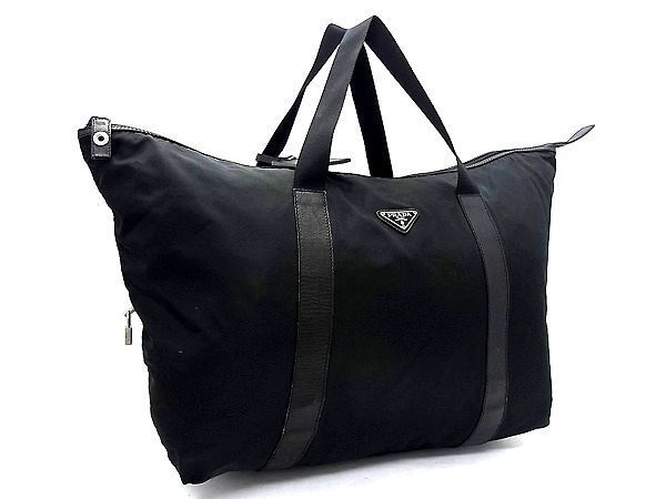 1円 □美品□ PRADA プラダ ロゴ テスートナイロン×サフィアーノレザー 