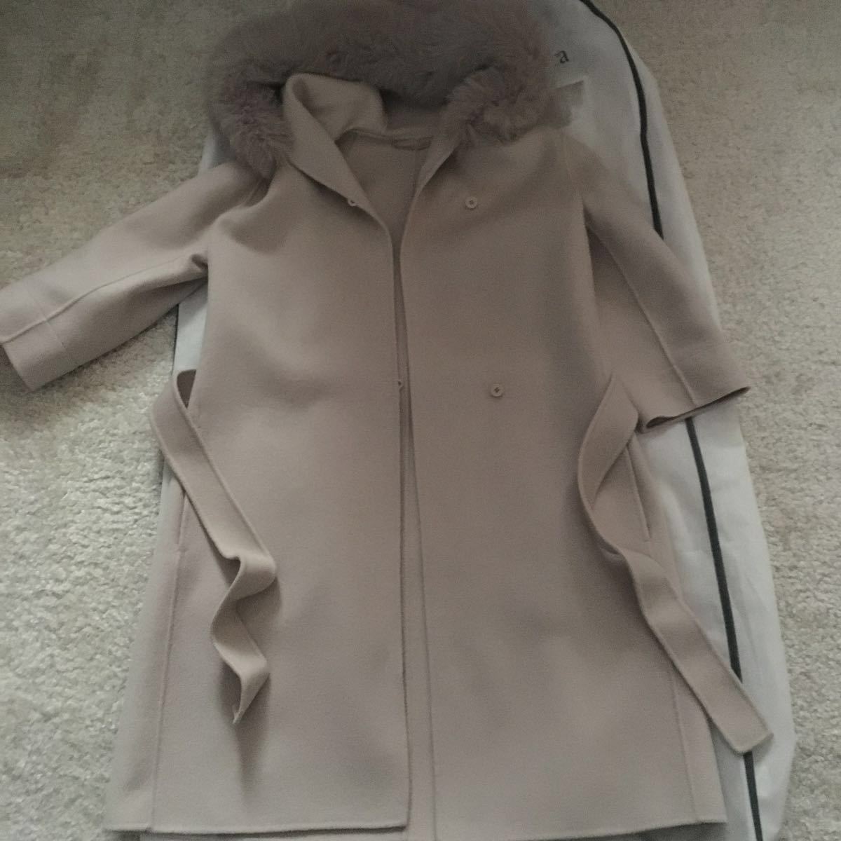 Max Mara Studio フォックスファー付コート38 グレー Max Mara Studio