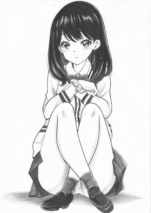 同人手描きイラスト☆SSSS.GRIDMAN：宝多六花 モノクロ A4サイズ