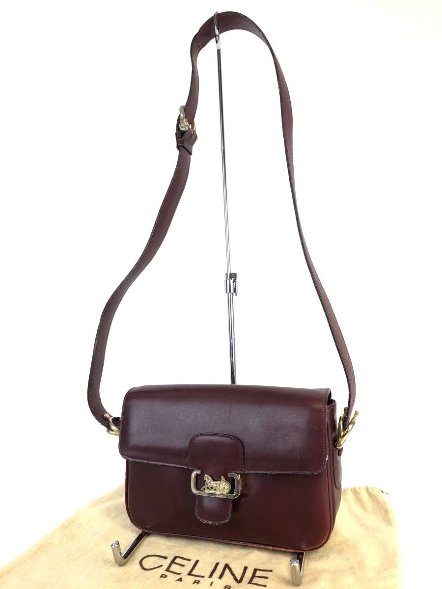CELINE セリーヌ ショルダーバッグ 馬車金具 希少色 ボルドー